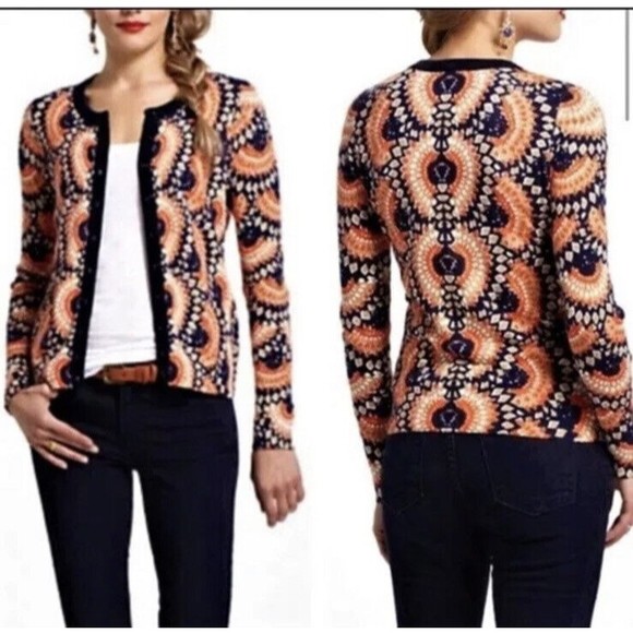 Tabitha Anthropologie Womens Odval Geometric Print Cardigan Sweater Size Small S - Picture 2 of 12